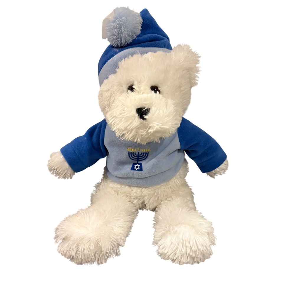 Kohls Cares Hanukkah Teddy Bear White Plush Blue Menorah Sweater Hat 20 inch